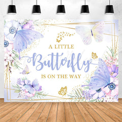 Lofaris Purple Butterfly Flower Glitter Baby Shower Backdrop