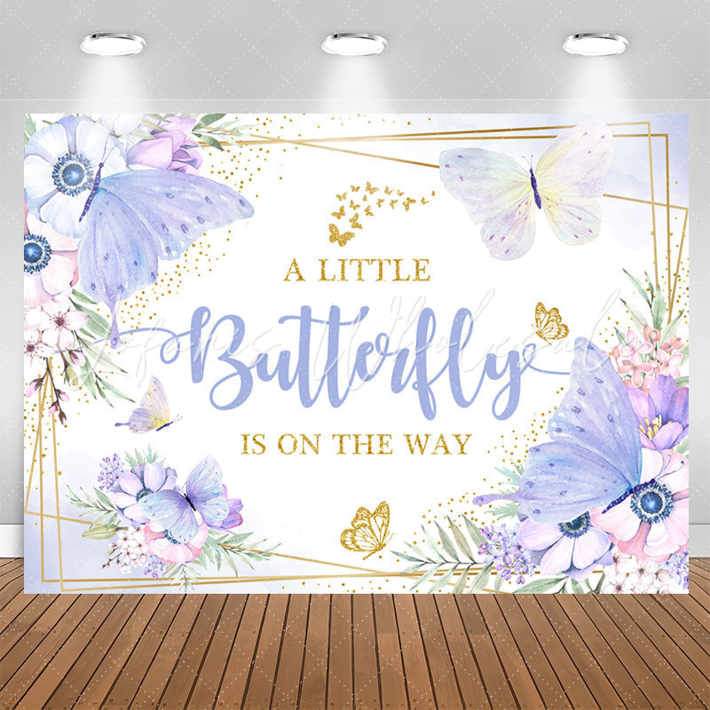 Lofaris Purple Butterfly Flower Glitter Baby Shower Backdrop