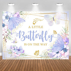 Lofaris Purple Butterfly Flower Glitter Baby Shower Backdrop