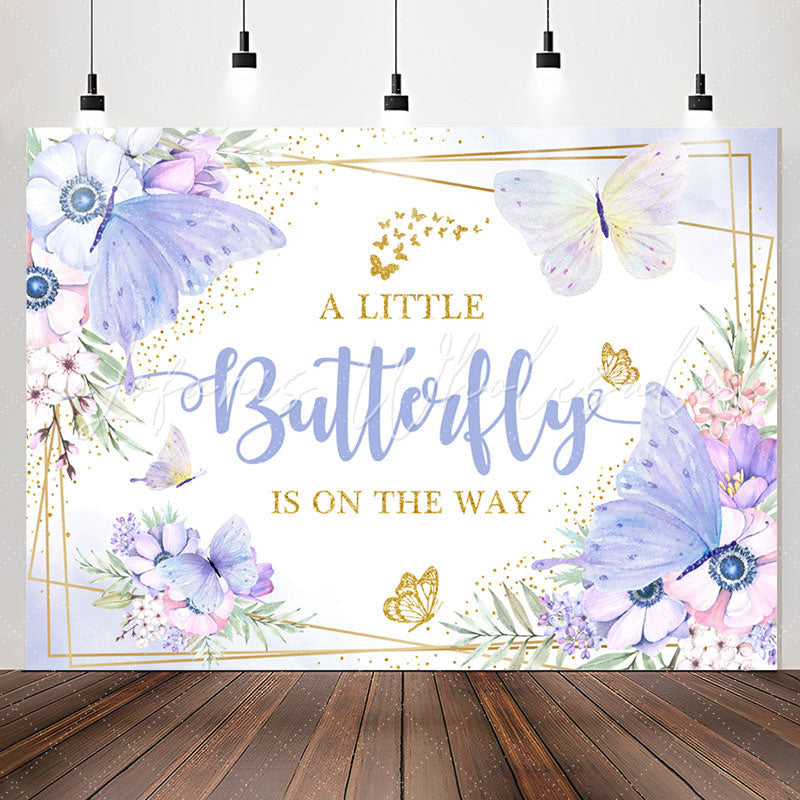 Lofaris Purple Butterfly Flower Glitter Baby Shower Backdrop