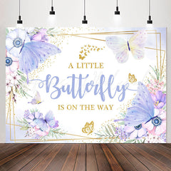 Lofaris Purple Butterfly Flower Glitter Baby Shower Backdrop