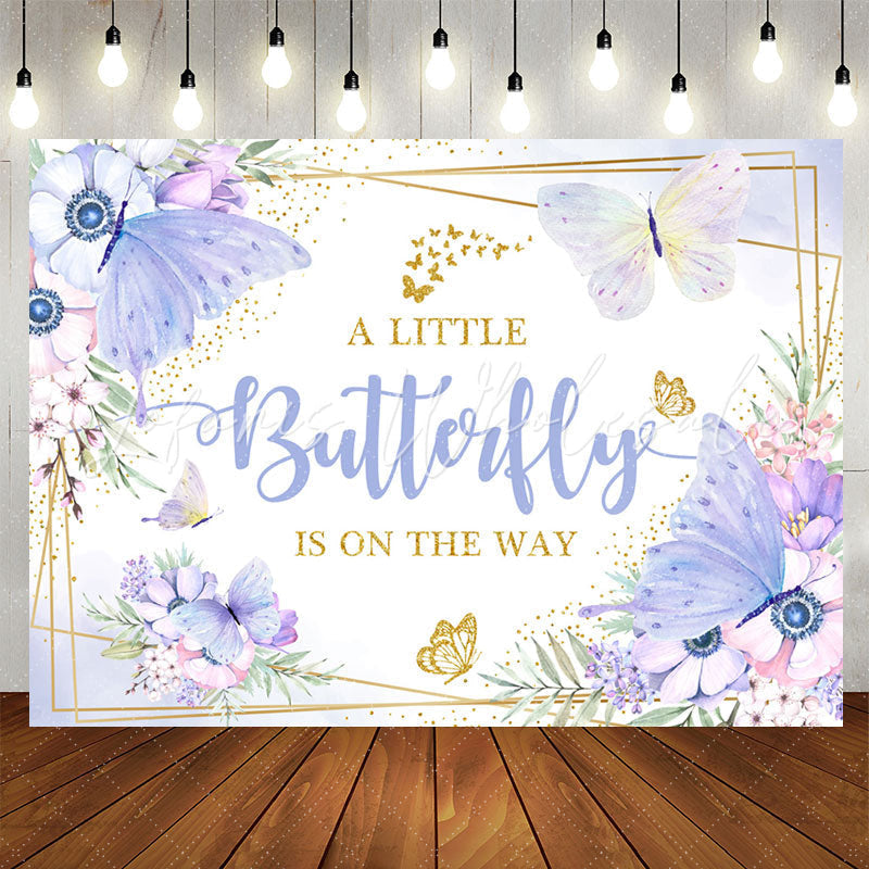 Lofaris Purple Butterfly Flower Glitter Baby Shower Backdrop