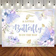 Lofaris Purple Butterfly Flower Glitter Baby Shower Backdrop