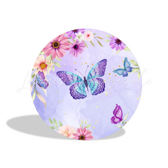 Purple Butterfly Theme Birthday Baby Shower Party Round Backdrop Cover Cylinder Pedestal Cover