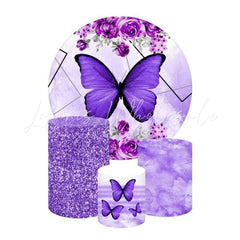 Purple Butterfly Themed Round Backdrop and Cylinder Cover Kit