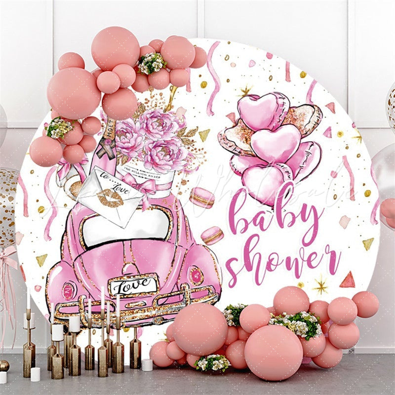 Lofaris Purple Car With Roses Teddy Circle Baby Shower Backdrop