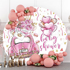 Lofaris Purple Car With Roses Teddy Circle Baby Shower Backdrop