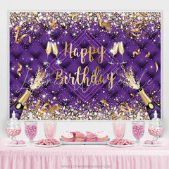 Lofaris Purple Champagne Bottle Ribbion Happy Birthday Backdrop