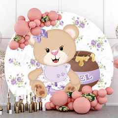 Lofaris Purple Circle Sweet Teddy Bear Baby Shower Backdrop