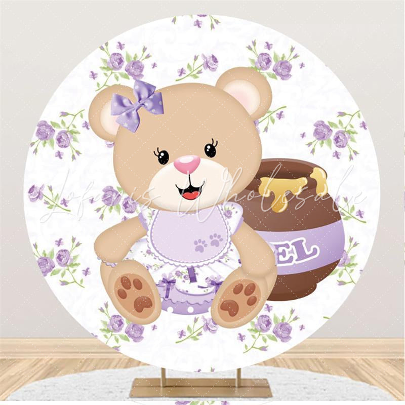Lofaris Purple Circle Sweet Teddy Bear Baby Shower Backdrop