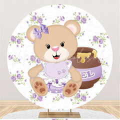 Lofaris Purple Circle Sweet Teddy Bear Baby Shower Backdrop