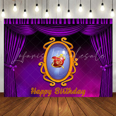 Lofaris Purple Curtain Magic Mirror Apple Birthday Backdrop