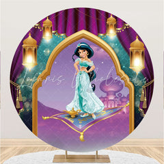 Lofaris Purple Curtain Round Blue Bokeh Princess Birthday Backdrop