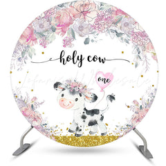 Lofaris Purple Cute Holy Cow Round 1st Birthday Backdrop