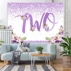 Lofaris Purple Dots And Flowers Happy 2Nd Birthday Backdrop