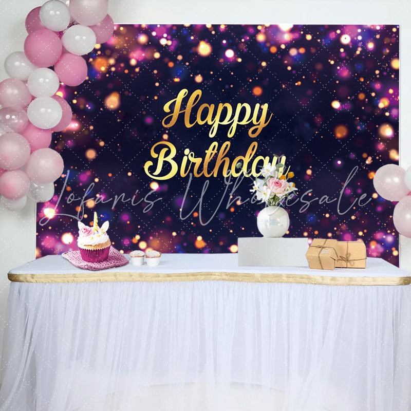 Lofaris Purple Dots Bokeh Gold Letter Birthday Backdrop