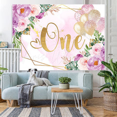 Lofaris Purple Floral And Glitter Ballons 1st Birtdhay Backdrop