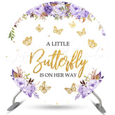 Lofaris Purple Floral And Gold Butterfly Baby Shower Backdrop