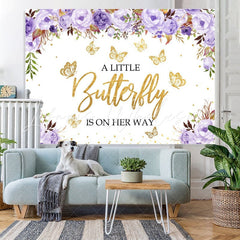 Lofaris Purple Floral and Golden Butterfly Baby Shower Backdrop