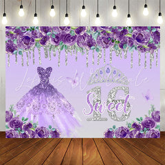 Lofaris Purple Floral Dress Sweet 16th Birthday Backdrop