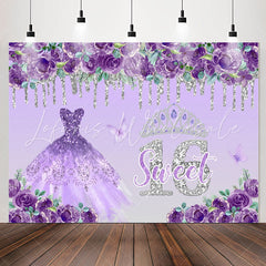 Lofaris Purple Floral Dress Sweet 16th Birthday Backdrop