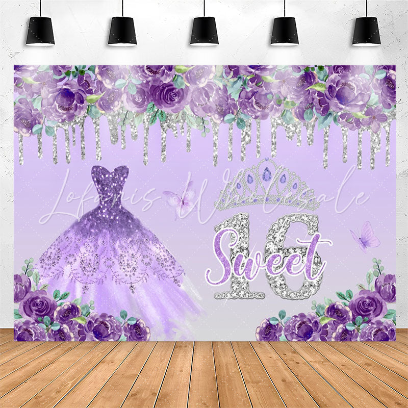 Lofaris Purple Floral Dress Sweet 16th Birthday Backdrop