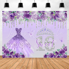 Lofaris Purple Floral Dress Sweet 16th Birthday Backdrop