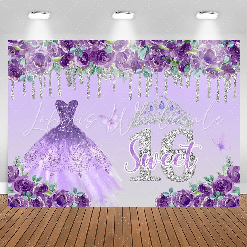 Lofaris Purple Floral Dress Sweet 16th Birthday Backdrop