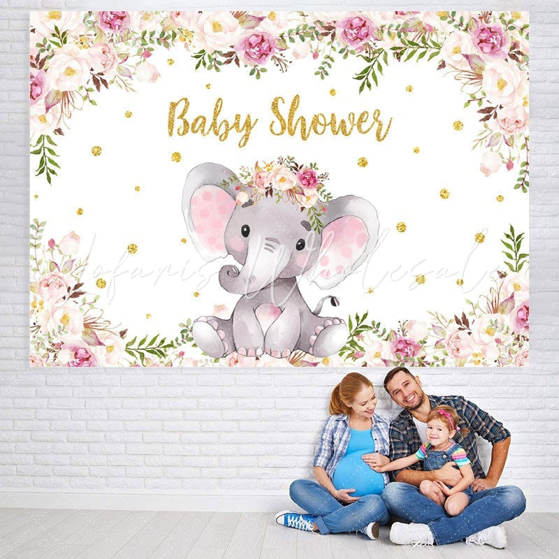 Lofaris Purple Floral Elephant Baby Shower Backdrop for Girl