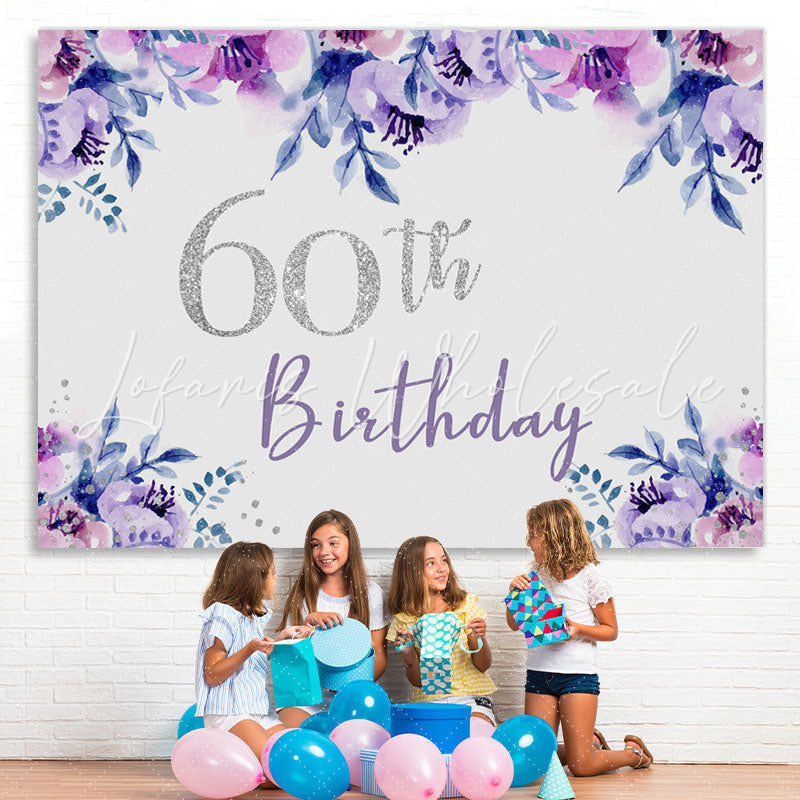 Lofaris Purple Floral Glitter Happy 60Th Birthday Backdrop