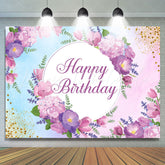 Lofaris Purple Floral Glitter Happy Birthday Backdrop Banner