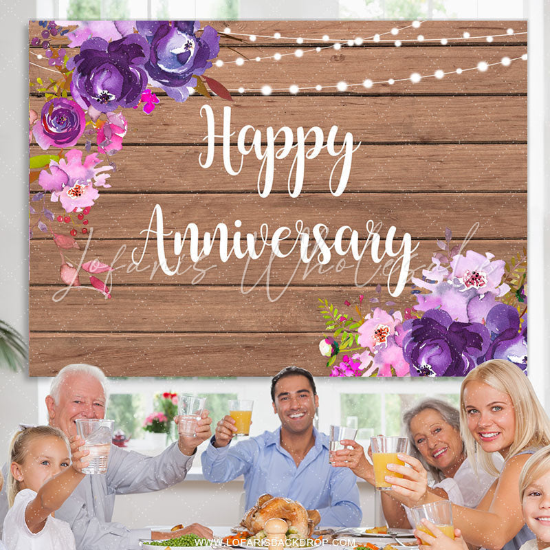 Lofaris Purple Floral Khaki Wooden Happy Birthday Backdrop