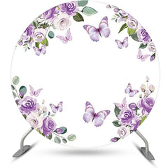 Lofaris Purple Floral Leaf Butterfly Round Birthday Backdrop