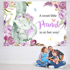 Lofaris Purple Floral Lovely Baby Elephent Shower Backdrop