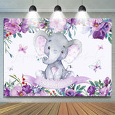 Lofaris Purple Flowers and Baby Elephant Shower Backdrop