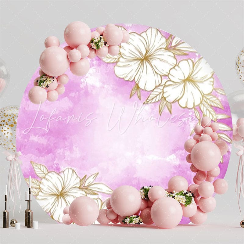Purple Flowers Bloom Round Backdrop For Elegant Party Theme