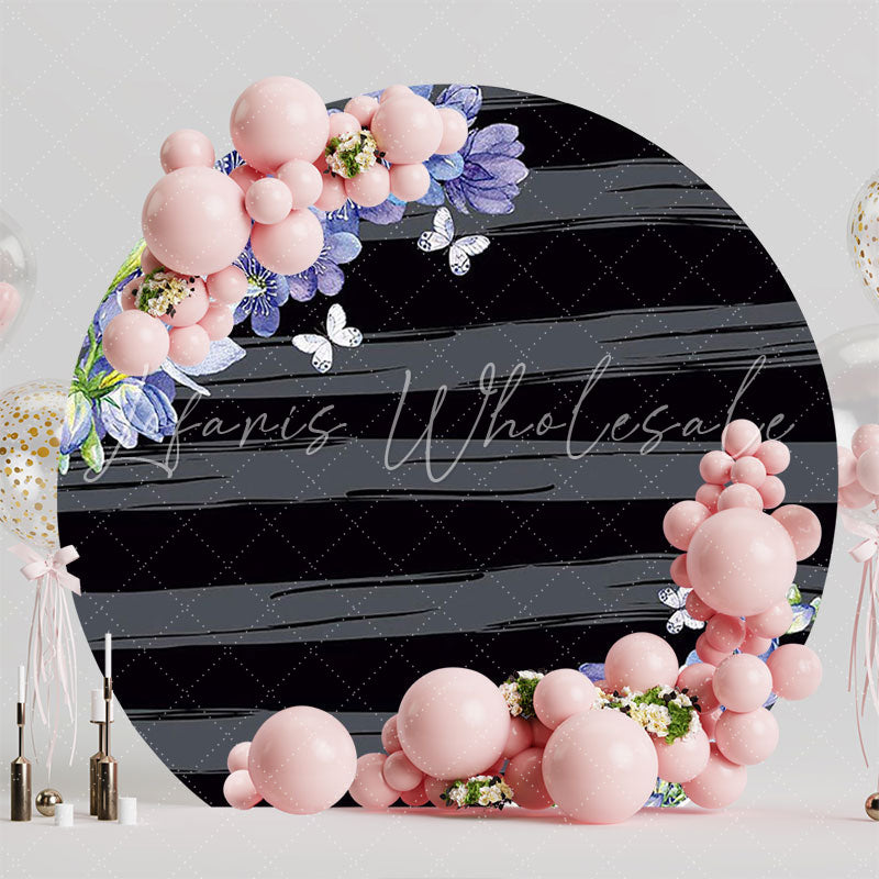 Purple Flowers Butterflies Round Backdrop for Spring Celebration