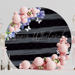Purple Flowers Butterflies Round Backdrop for Spring Celebration