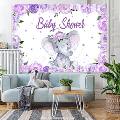 Lofaris Purple Flowers Lovely Elephant Baby Shower Backdrp