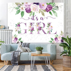 Lofaris Purple Flowers With Leaf Baby Shower Backdrop For Girl