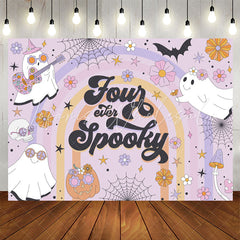Lofaris Purple Four Spooky Halloween 4th Birthday Backdrop