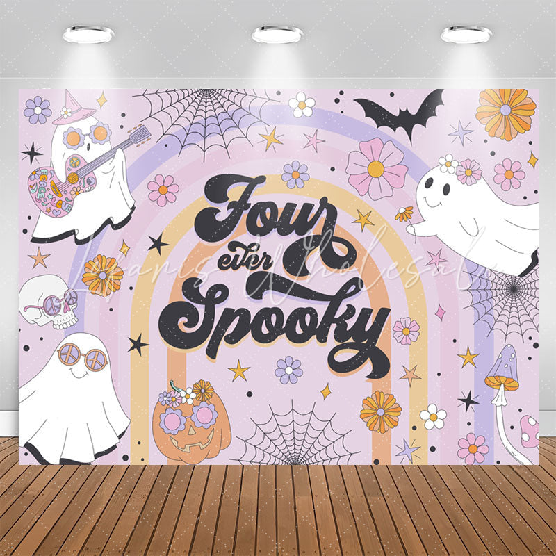 Lofaris Purple Four Spooky Halloween 4th Birthday Backdrop