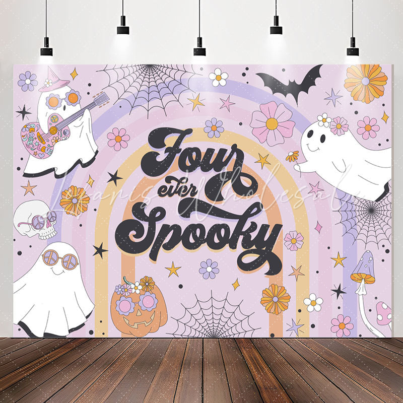 Lofaris Purple Four Spooky Halloween 4th Birthday Backdrop