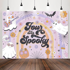Lofaris Purple Four Spooky Halloween 4th Birthday Backdrop