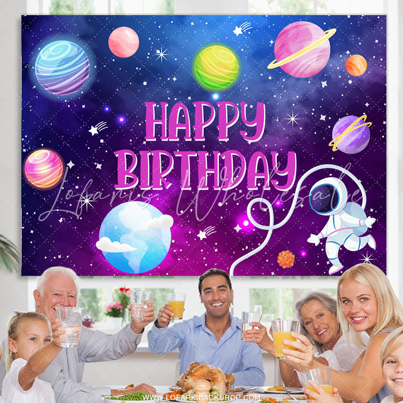 Lofaris Purple Galaxy Cute Planet Pink Happy Birthday Backdrop