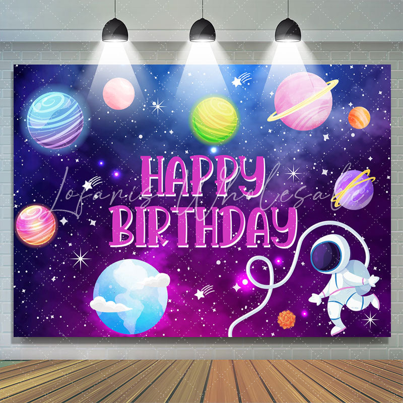 Lofaris Purple Galaxy Cute Planet Pink Happy Birthday Backdrop