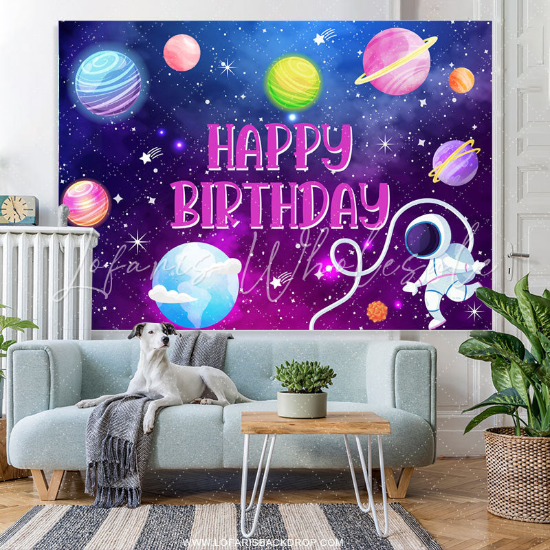 Lofaris Purple Galaxy Cute Planet Pink Happy Birthday Backdrop