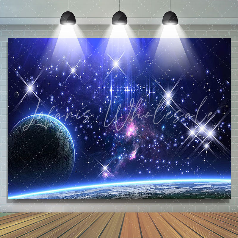 Lofaris Purple Galaxy Sky Blue Glitter Stars Earth Birthday Backdrop