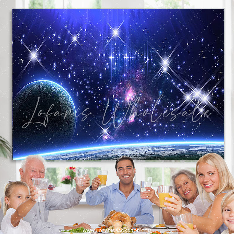 Lofaris Purple Galaxy Sky Blue Glitter Stars Earth Birthday Backdrop