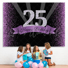 Lofaris Purple Glitter and Black Happy 25Th Birthday Backdrop